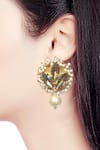 Buy_ORNAMAAS_Ivory Cubic Zirconia Petal Blossom Pearl Drop Earrings _at_Aza_Fashions