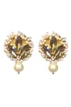 Shop_ORNAMAAS_Ivory Cubic Zirconia Petal Blossom Pearl Drop Earrings _at_Aza_Fashions