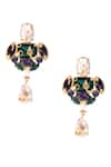 ORNAMAAS_Gold Plated Cubic Zirconia Embellished Royal Crest Drop Earrings _Online_at_Aza_Fashions