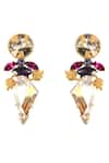 Shop_ORNAMAAS_Gold Plated Cubic Zirconia Trellis Bloom Embellished Earrings _at_Aza_Fashions