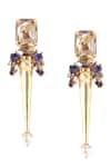 Shop_ORNAMAAS_Gold Plated Cubic Zirconia Spike Trellis Earrings _at_Aza_Fashions