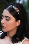 Buy_ORNAMAAS_Peach Cubic Zirconia Inflorescence Flower Vine Headband _at_Aza_Fashions