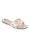 Shop_Sole Fry_Gold Twill Woven Intertwined Strap Flats _at_Aza_Fashions