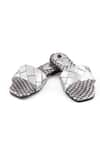 Buy_Sole Fry_Silver Twill Woven Intertwined Strap Flats _at_Aza_Fashions