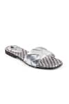 Shop_Sole Fry_Silver Twill Woven Intertwined Strap Flats _at_Aza_Fashions