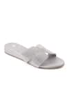 Shop_Sole Fry_Silver Embellished Essence H Shaped Leather Mules _at_Aza_Fashions