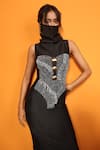 Richa Khemka_Black Crush Silk Embellished Bead High Albus Midi Dress _Online_at_Aza_Fashions