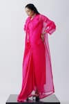 Buy_Richa Khemka_Pink Modal Satin Ruched Dress Asymmetric Cherry Blossom With Trench Coat _at_Aza_Fashions