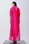 Shop_Richa Khemka_Pink Modal Satin Ruched Dress Asymmetric Cherry Blossom With Trench Coat _at_Aza_Fashions