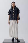 Buy_Richa Khemka_Black Modal Satin Collared Daylily Crushed Shirt With Draped Skirt _at_Aza_Fashions