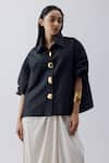 Shop_Richa Khemka_Black Modal Satin Collared Daylily Crushed Shirt With Draped Skirt _at_Aza_Fashions