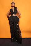 Buy_Richa Khemka_Black Organza Cutwork Notched Lapel Deutsche Pant Set With Skirt _Online_at_Aza_Fashions