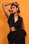 Shop_Richa Khemka_Black Organza Cutwork Notched Lapel Deutsche Pant Set With Skirt _Online_at_Aza_Fashions