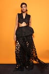 Buy_Richa Khemka_Black Organza Cutwork Notched Lapel Deutsche Pant Set With Skirt _at_Aza_Fashions