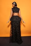 Shop_Richa Khemka_Black Organza Cutwork Notched Lapel Deutsche Pant Set With Skirt _at_Aza_Fashions