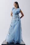 Buy_Richa Khemka_Blue Organza Embellished Pearl Overlay Round Diana With Jumpsuit _at_Aza_Fashions