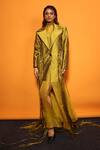 Richa Khemka_Green Crush Silk Embellished Tassel Dress High Neck Floriana With Blazer _Online_at_Aza_Fashions