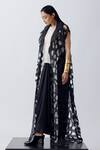 Buy_Richa Khemka_Black Organza Cutwork Jacket Notched Lapel Isabel With Pant Set _at_Aza_Fashions