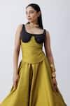 Buy_Richa Khemka_Green Crush Silk Quilted Top Scoop Jade Skirt Set With Corset Belt _Online_at_Aza_Fashions