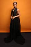 Richa Khemka_Black Lycra Embroidered Cutdana Plunging Madonna Yoke Maxi Dress With Trail _Online_at_Aza_Fashions