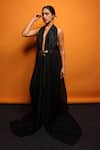 Shop_Richa Khemka_Black Lycra Embroidered Cutdana Plunging Madonna Yoke Maxi Dress With Trail _at_Aza_Fashions