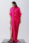 Buy_Richa Khemka_Pink Organza Collared Starglaze Shirt And Sarong Skirt Set _at_Aza_Fashions