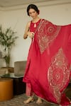 Sarang Kaur_Red Satin Georgette Hand Embroidery Sequin Maitreyi Dupatta _Online_at_Aza_Fashions