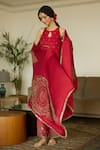 Buy_Sarang Kaur_Red Satin Georgette Hand Embroidery Sequin Maitreyi Dupatta _Online_at_Aza_Fashions