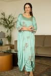 Sarang Kaur_Blue Kurta Satin Georgette Hand Embroidery Sequin Aarohi Kaftan With Pant _Online_at_Aza_Fashions