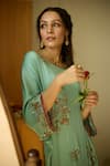 Sarang Kaur_Blue Kurta Satin Georgette Hand Embroidery Sequin Aarohi Kaftan With Pant _at_Aza_Fashions