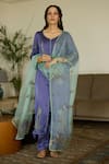 Buy_Sarang Kaur_Blue Organza Silk Hand Embroidery Sequin Chhaaya Dupatta _at_Aza_Fashions