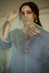 Sarang Kaur_Blue Organza Silk Hand Embroidery Sequin Chhaaya Dupatta _at_Aza_Fashions