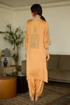 Shop_Sarang Kaur_Orange Kurta Satin Georgette Hand Embroidery Sequin Notched Palm With Pant _at_Aza_Fashions