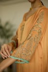 Buy_Sarang Kaur_Orange Kurta Satin Georgette Hand Embroidery Sequin Notched Palm With Pant 