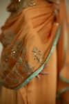 Sarang Kaur_Orange Satin Georgette Hand Embroidery Sequin Palm Dupatta _at_Aza_Fashions