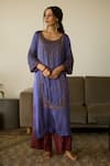 Buy_Sarang Kaur_Purple Kurta Satin Georgette Hand Embroidery Sequin Round Diya With Pant _at_Aza_Fashions