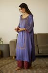 Buy_Sarang Kaur_Purple Kurta Satin Georgette Hand Embroidery Sequin Round Diya With Pant _Online_at_Aza_Fashions