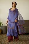 Buy_Sarang Kaur_Purple Organza Silk Hand Embroidery Sequin Diya Dupatta _Online_at_Aza_Fashions