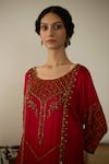 Sarang Kaur_Red Kurta Satin Georgette Hand Embroidery Sequin Round Diya Thread With Pant _at_Aza_Fashions