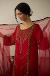 Sarang Kaur_Red Organza Silk Hand Embroidery Sequin Diya Thread Dupatta _Online_at_Aza_Fashions