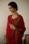 Sarang Kaur_Red Organza Silk Hand Embroidery Sequin Diya Thread Dupatta _at_Aza_Fashions