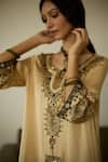 Shop_Sarang Kaur_Beige Kurta Satin Georgette Hand Embroidery Sequin Round Saanjh With Pant _Online_at_Aza_Fashions