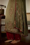 Shop_Sarang Kaur_Green Satin Georgette Hand Embroidery Sequin Saanjh Thread Dupatta _Online_at_Aza_Fashions