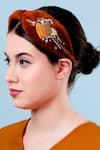 Shop_Moyolu_Brown Embroidery Horse Motif Headband _Online_at_Aza_Fashions