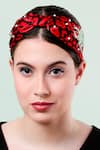 Moyolu_Red Embroidery Spider Motif Headband _Online_at_Aza_Fashions