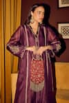 The Leather Garden_Maroon Dabka Jodha Embroidered Bag _Online_at_Aza_Fashions