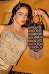 Shop_The Leather Garden_Black Stones Navratan Embellished Potli Bag _at_Aza_Fashions