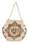 The Leather Garden_Beige Crewel Nishat Embellished Potli Bag _at_Aza_Fashions