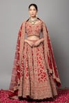 Buy_mehar_Red Raw Silk Hand Embroidered Zardozi Leaf Bridal Lehenga Set _at_Aza_Fashions