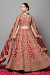 Buy_mehar_Red Raw Silk Hand Embroidered Zardozi Leaf Bridal Lehenga Set _Online_at_Aza_Fashions